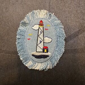 Denim Lighthouse Iron On Patch Embroidered‎ Coastal Nautical Iron On Applique